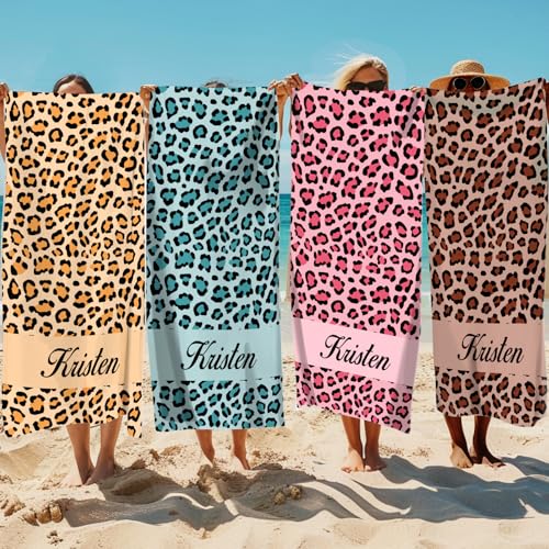 Solutra Personalisiert Strandtuch Badetuch mit Namen Mikrofaser Handtuch Personalisiert Geschenke Schnell Trocknendes Leichtes Strandhandtuch für Erwachsene Kinder(Leopardenmuster)