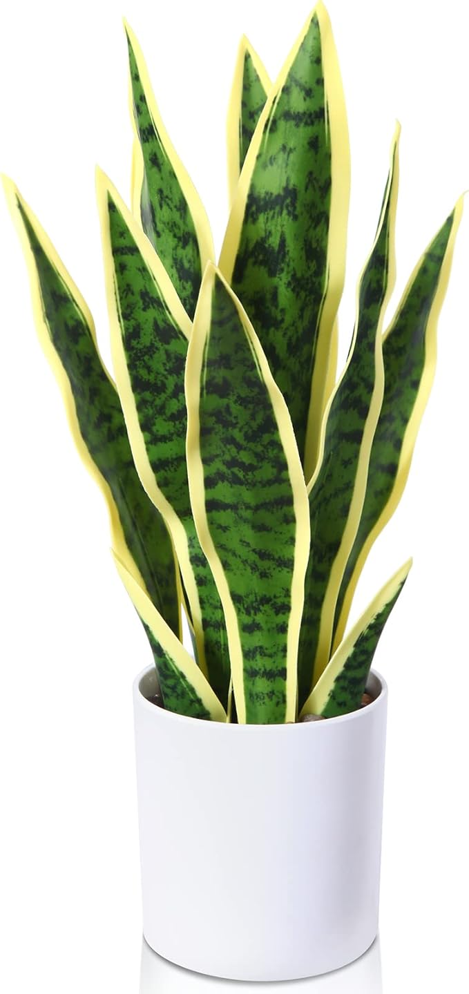 Kazeila Artificial Snake Plant 16 Inch Small Fake Sansevieria Tree,Faux Desk Plant
