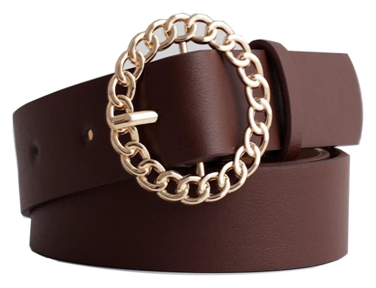dfEDRd Ladies Waist Belt, 105cm Women's Hollow Out Leather Round Buckle Belt Adjustable Women Jeans Pure Color Waistbands(Coffee)