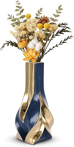 Miniatura 13 de Jarrones modernos y elegantes de mediados de siglo para jarrón decorativo de hierba de las pampas, para mesa de café de granja (oro verde) Dorado