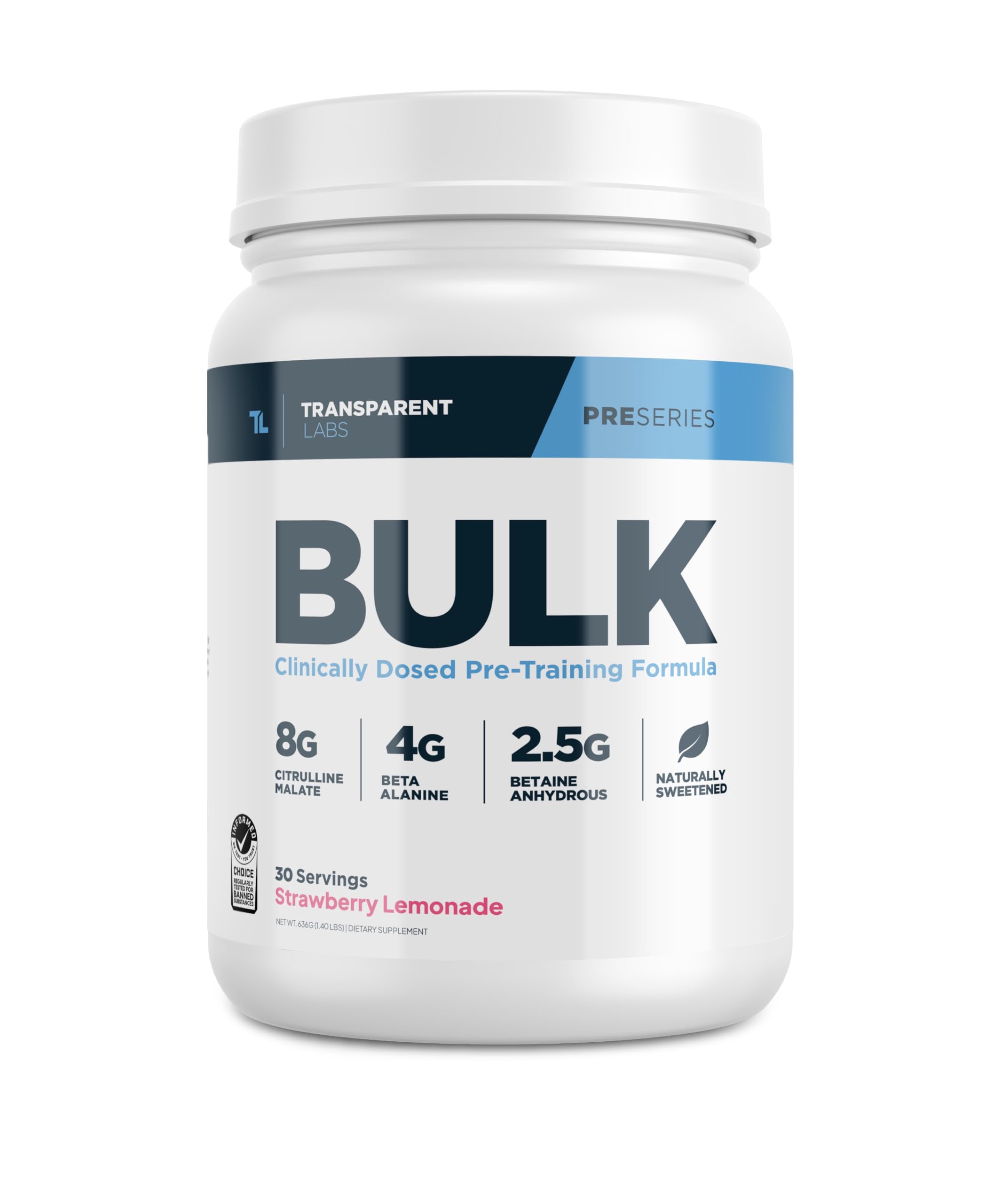 Bulk Pre Workout Powder - Naturally Sweetened Advanced Pre-Workout Formula for Muscle Building and Strength - 30 Servings, Strawberry Lemonade