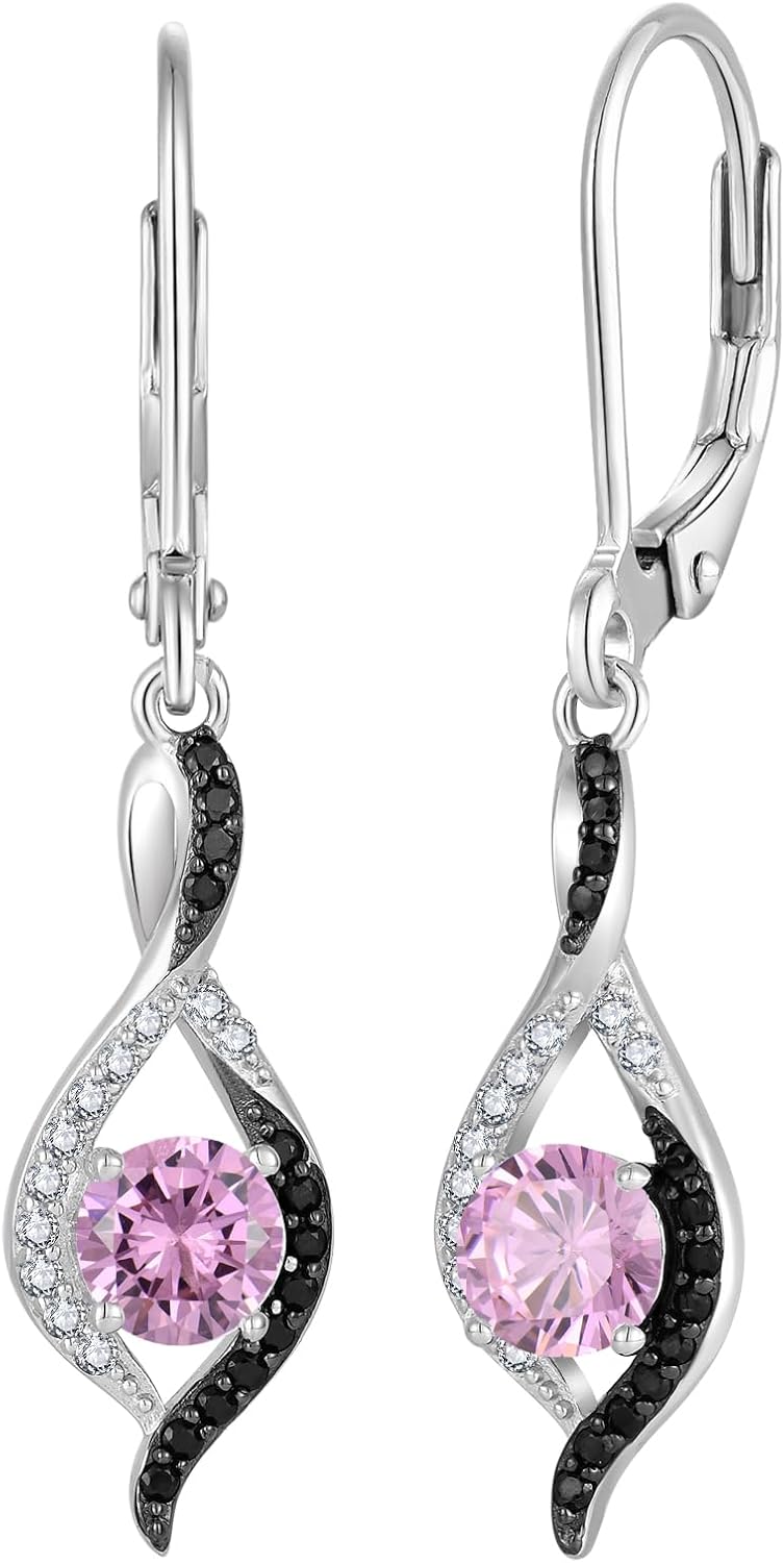 JO WISDOM Women Infinity Two Tone Earrings,925 Sterling Silver Dangle Birthstone Gemstone Earrings,Leverback Jewelry for Women