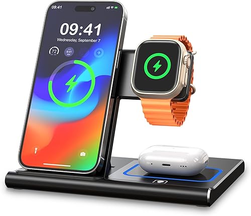 Cargador inalámbrico, estación de carga inalámbrica 3 en 1 para múltiples dispositivos, soporte de carga inalámbrico para iPhone 15 14 13 12 11