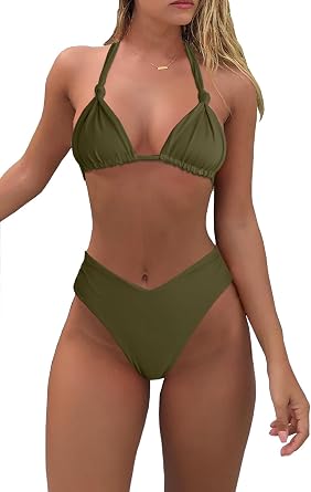 Bikini Sets for Women Sexy Halter Triangle String Bikini Cheeky V Cut High Waisted Thong Swimsuits 2 Piece