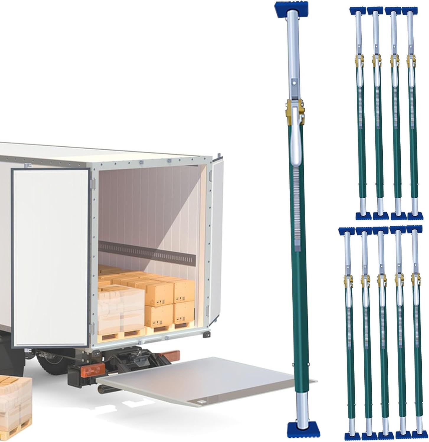 Heavy-Duty Adjustable Load Lock Bars for Cargo Van/Semi Trailers, Ratcheting Cargo Bar Truck Bed Pack of 1 2 3 4 5 6 7 8 10 12, Telescoping Support Pole(Silver-12 Pack,1.524-1.904m)