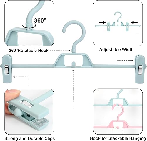 Miniatura 3 de POZEAN - Paquete de 30 perchas para pantalones con clips, perchas de plástico apilables para faldas, perchas para ropa con clips giratorios y