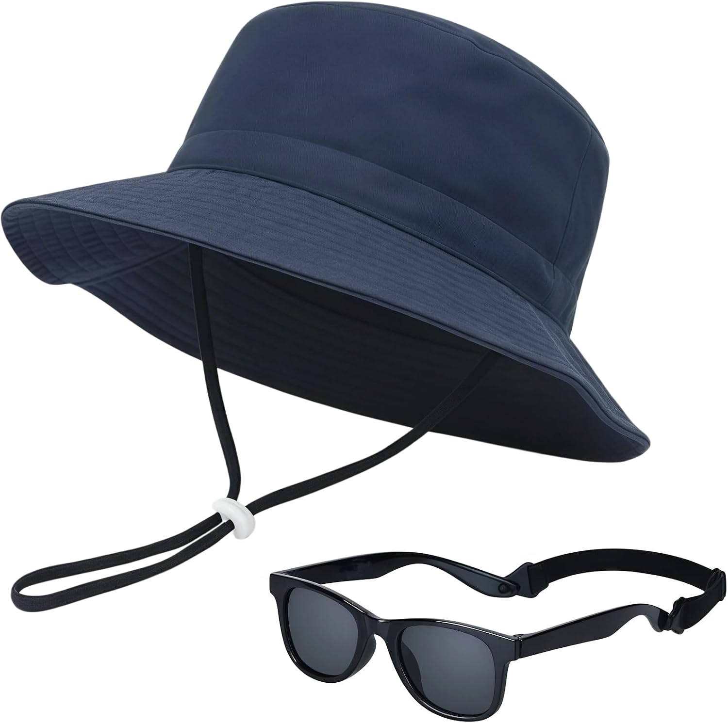 Toddler Baby Sun Hat and Polarized Sunglasses Set with Strap Adjustable UPF50+ Sun Protection Beach Hats Age 6-24 Months