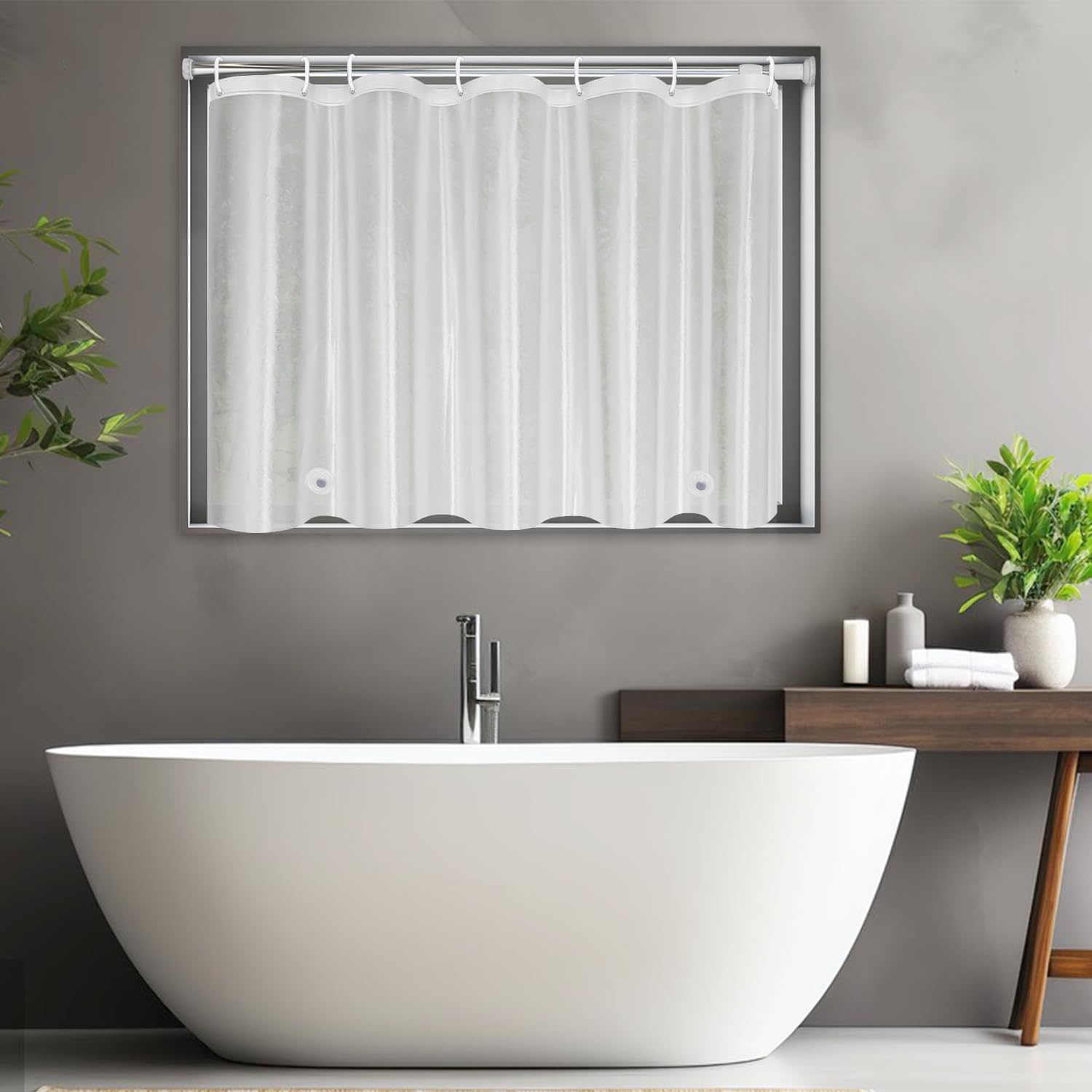 UFRIDAY Frosted Window Curtain with Hooks, Narrow Short Plastic Privacy Waterproof Shower Curtain for Bathroom, Kitchen, Car, Rack, W40 x L36 Inch