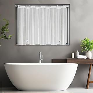 UFRIDAY Frosted Window Curtain with Hooks, Narrow Short Plastic Privacy Waterproof Shower Curtain for Bathroom, Kitchen, Car, Rack, W40 x L36 Inch