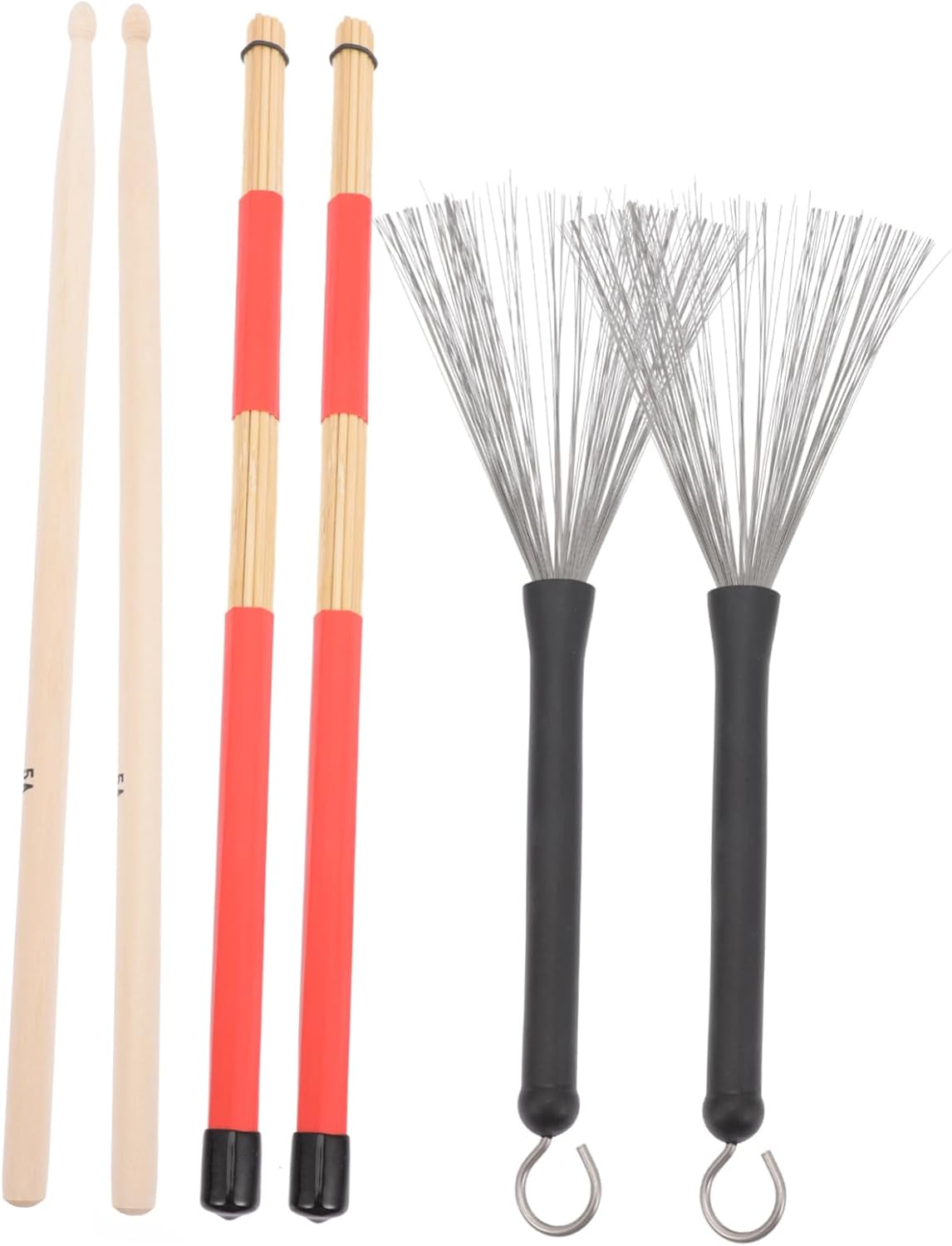 1Set Drumstick Brush Kit Drum Sticks and Wire Brushes Multi Purpose Drum Low Volume Performances Comfortable Grip for Instrumentalists and