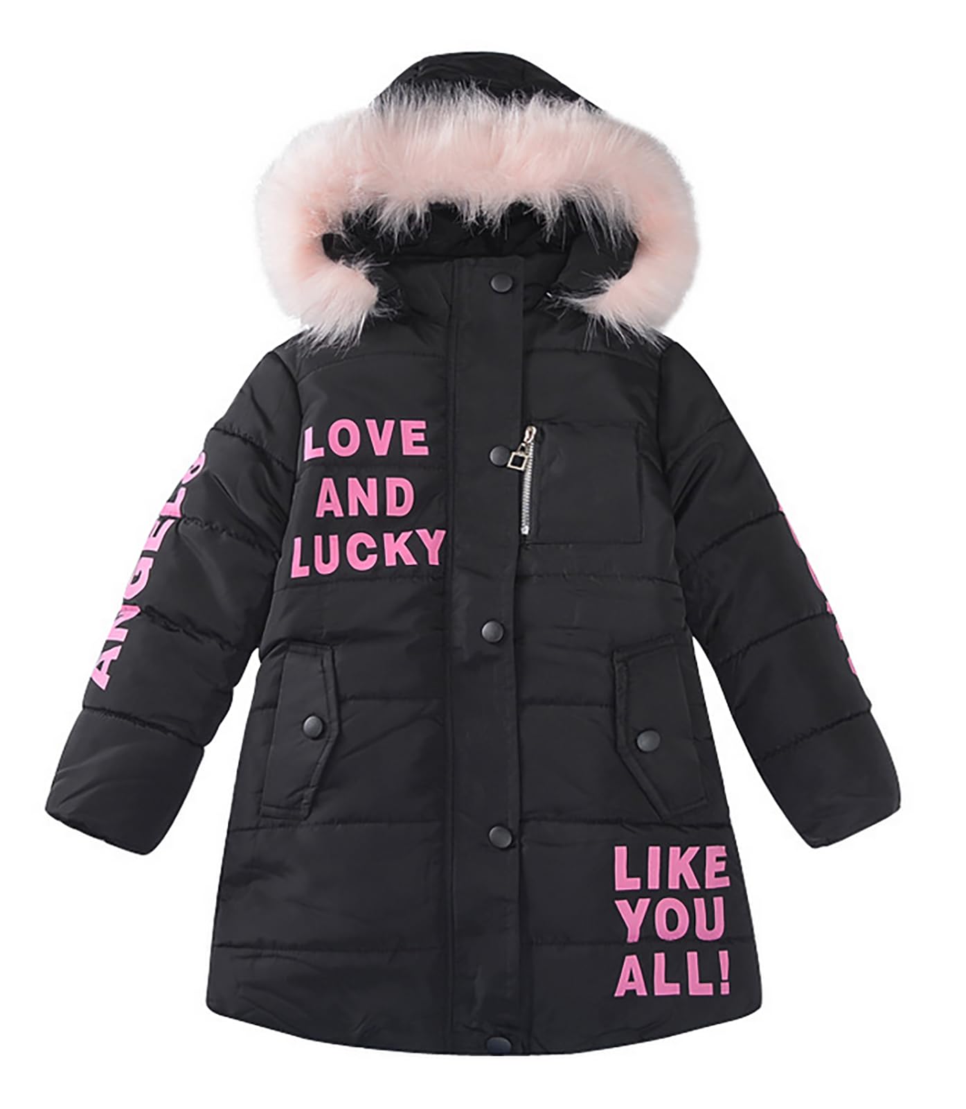 Chaqueta de plumas para niña, diseño de parka con capucha, abrigo largo, chaqueta de piel sintética cálida