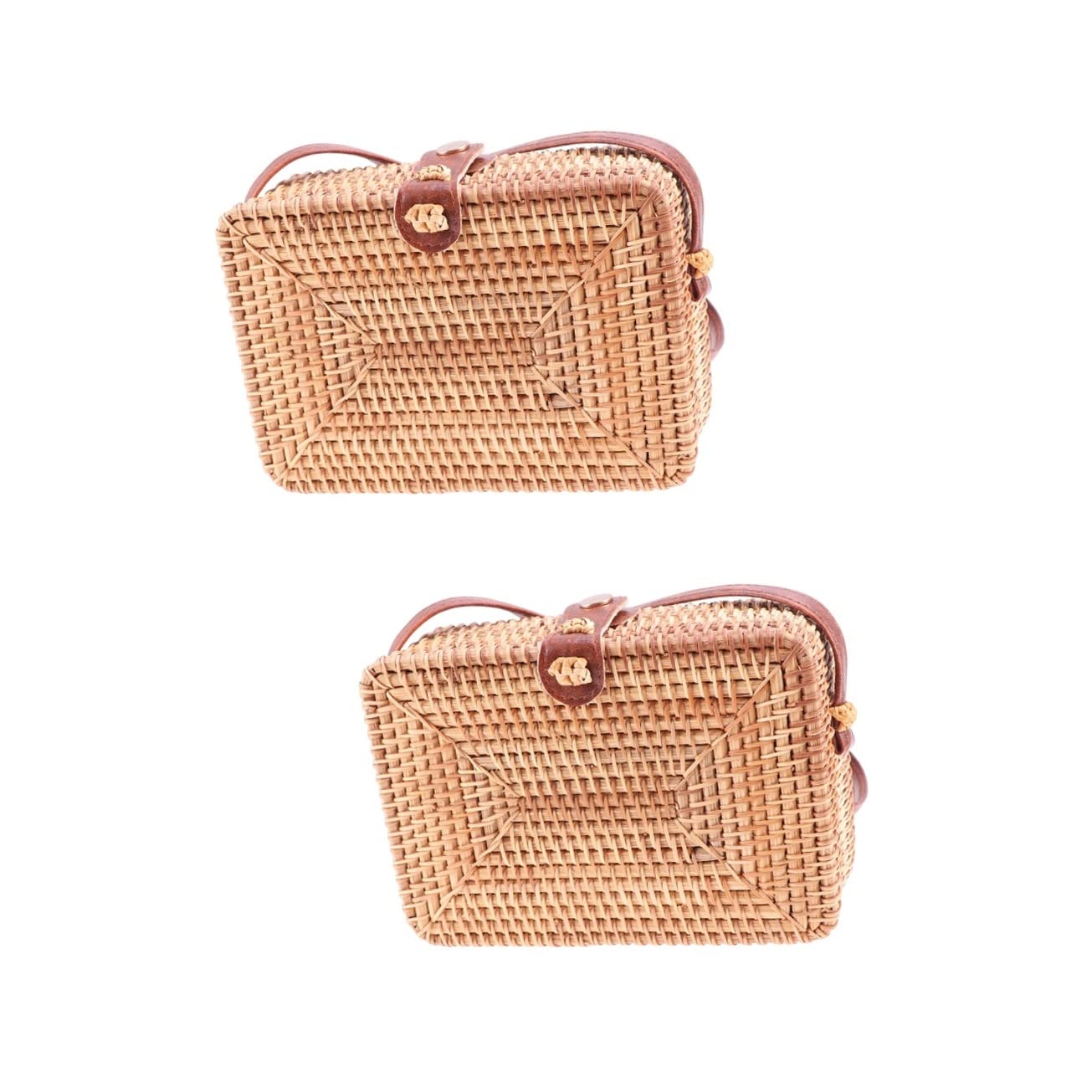 Housoutil 2piezas Bolso De Ratán Woven Para Mujer Bandolera Cuadrada Artesanal Correa Para Uso Diario y Ocasiones Especiales