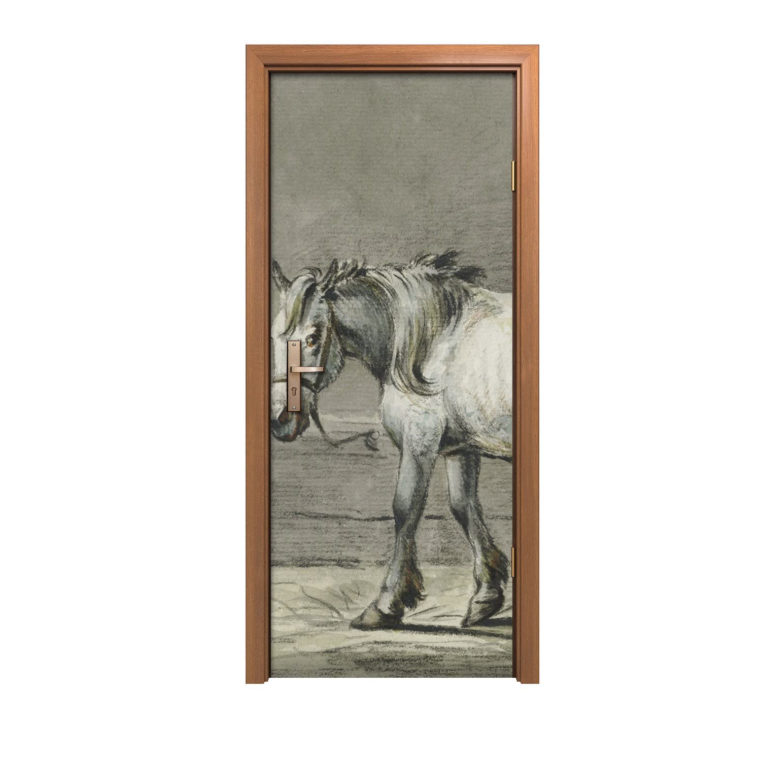 Rénover une porte abîmée avec l'autocollant de porte 80x200cm cheval Jean Bernard