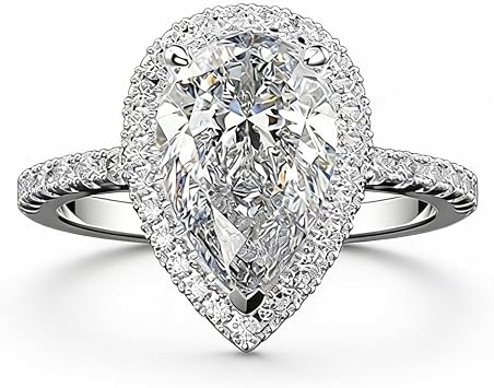 RKKOJJO 925 Sterling Silver Cubic Zirconia Ring Pear Diamond Ring Engagement Ring Wedding Band Rings for Women