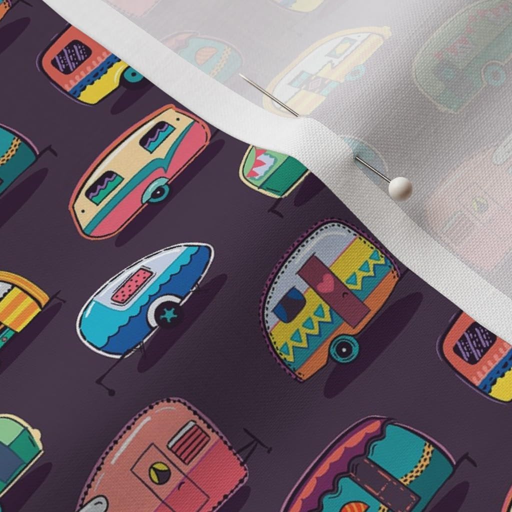 Spoonflower Fabric - Camper, Happy Camping, Van, Trip, Travel, Summer, Trailer Printed on Petal Signature Cotton Fabric by The Yard - Sewing Quilting Apparel Crafts Decor