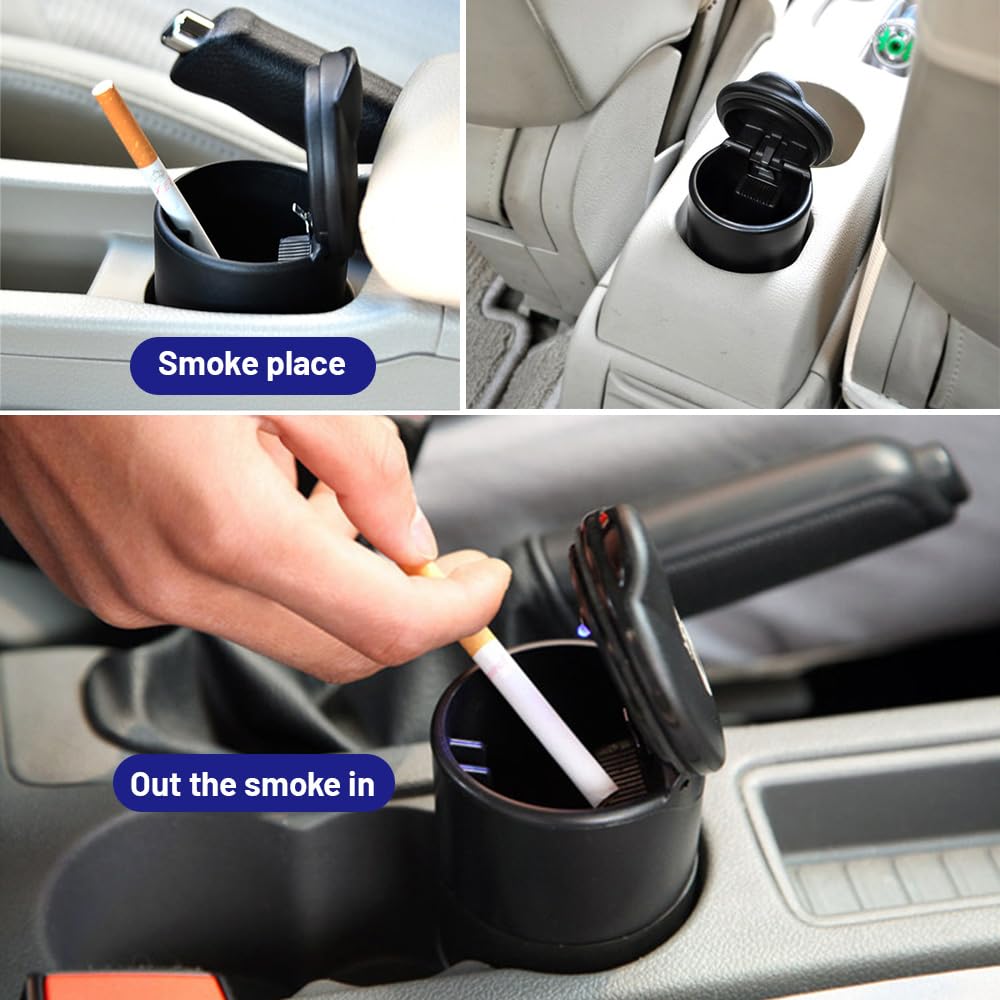 Chingde Smell Proof Car Ashtray with Lid, Portable Plastic Cup Ashtray for Travel, Home, Office (Black) 2