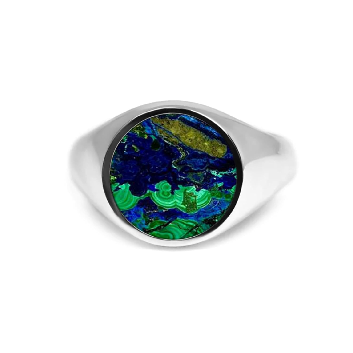 Generic Minimal Round Multi Colored Azurite Sterling Silver Ring | Earthy Blue Stone Ring | Statement Ring | Unisex Ring | Gifts for Her | Handcrafted Gift for Mens