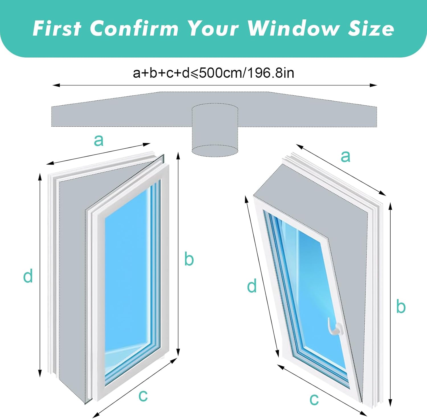Fohil 500CM (196") Portable AC Window Seal Kit, Window Vent Seal Kit for Portable Air Conditioner Dryer, Waterproof Full Sealing A/C Vent Sealing Cloth for Push Out Windows