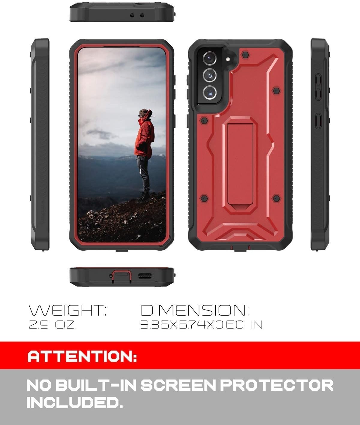 ArmadilloTek Vanguard Compatible with Samsung Galaxy S21 Plus Case, Military Grade Full-Body Rugged with Built-in Kickstand [Screenless Version] (Red)