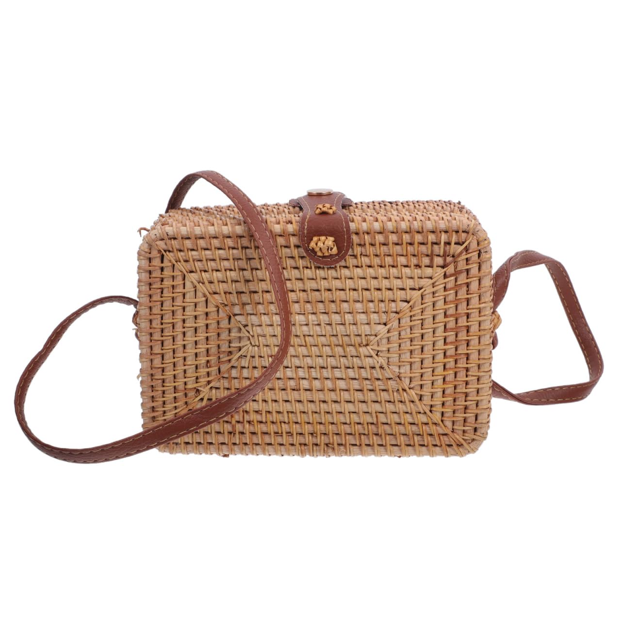 à bandoulière tissé en rotin Panier en cuir Paniers carrés Petit à bandoulière en cuir à main avec sangle en à main d'été de plage en rotin tissé à