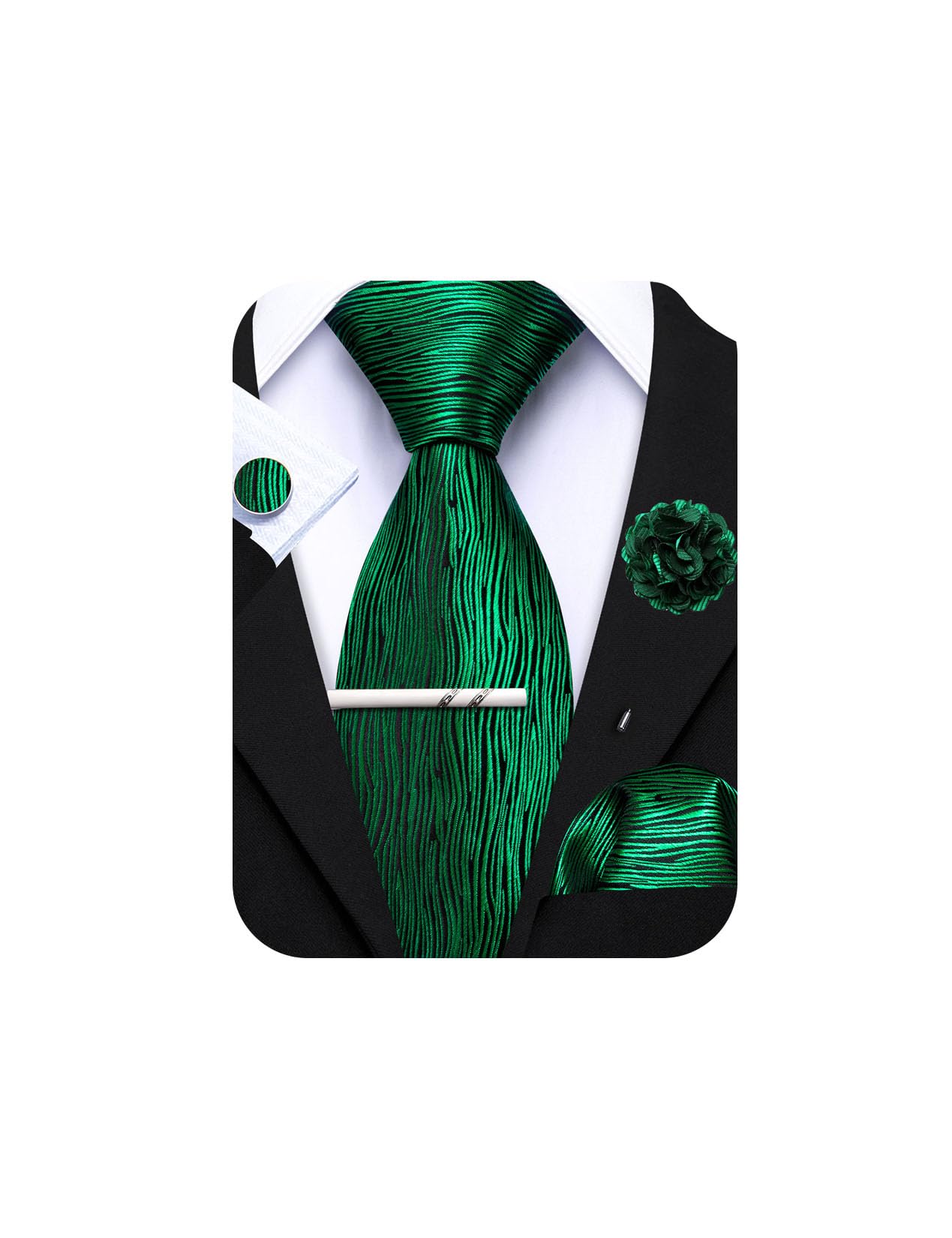 Ailisus Juego de corbatas para hombre, diseño a cuadros, pañuelo y clip de corbata, alfiler de solapa para boda formal