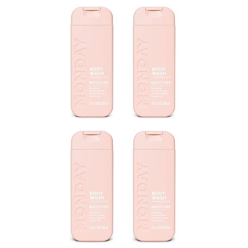 MONDAY HAIRCARE Sabonete Líquido Corporal MOISTURE com fragrância de gardênia, Pacote com 4 de 90 mL