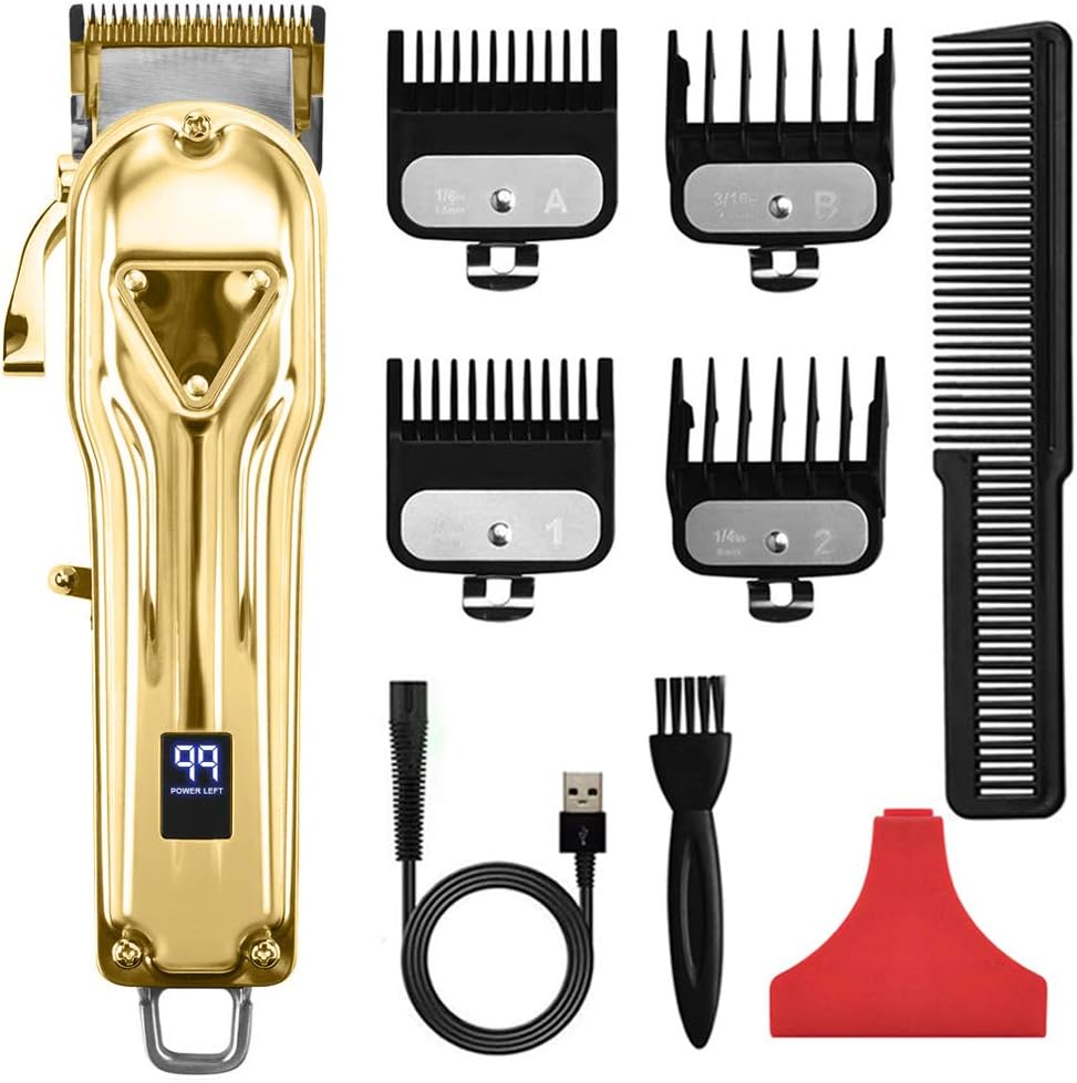 Pro Cordless Hair Clippers, Cosyonall Haircut Kit Rechargeable Hair Grooming Trimmers Set With LED Display for Men Stylists Barbers Kids Home Using (All Metal Heavy Duty Motor)