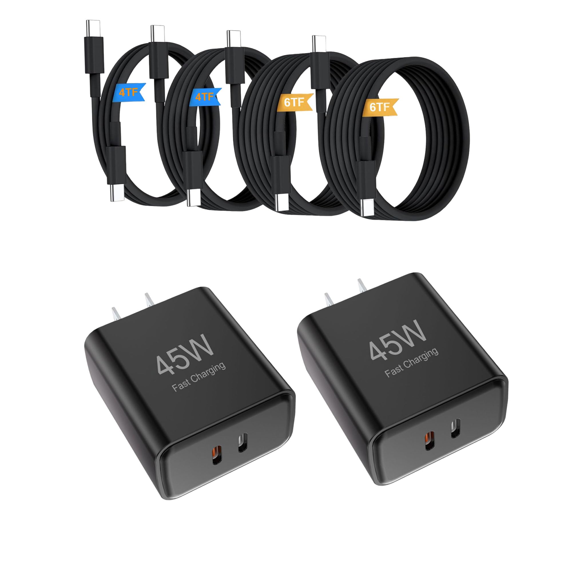 Super Fast Charger Type C, 2 Pack 45W USB C Charging Block with 4FT+6FT Type C Cables for S amsung G alaxy S25 S24+/UltraS23/S22/S21/S20/Note10/20 i Phone 17/16/15 USB C Charger