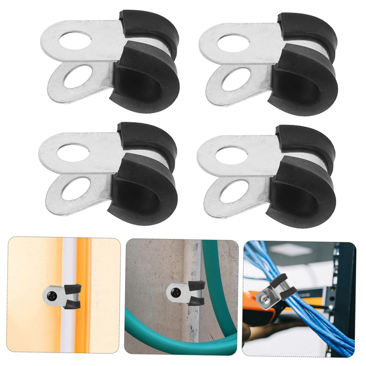 NUOBESTY Morsetti per Cavi Fissaggio Sicuro in Acciaio Inossidabile 100 Pezzi Rivestimento Isolante a Forma R Clip per Tubi e Fili per Installazioni Elettriche e Uffici
