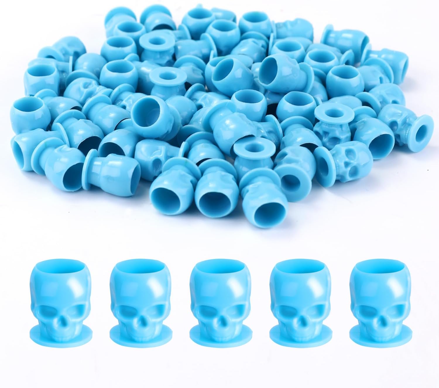 OFEYLE Skull Tattoo Ink Cups, 200PCS Blue Disposable Ink Caps for Tattooing, Temporary Tattoos, Adults