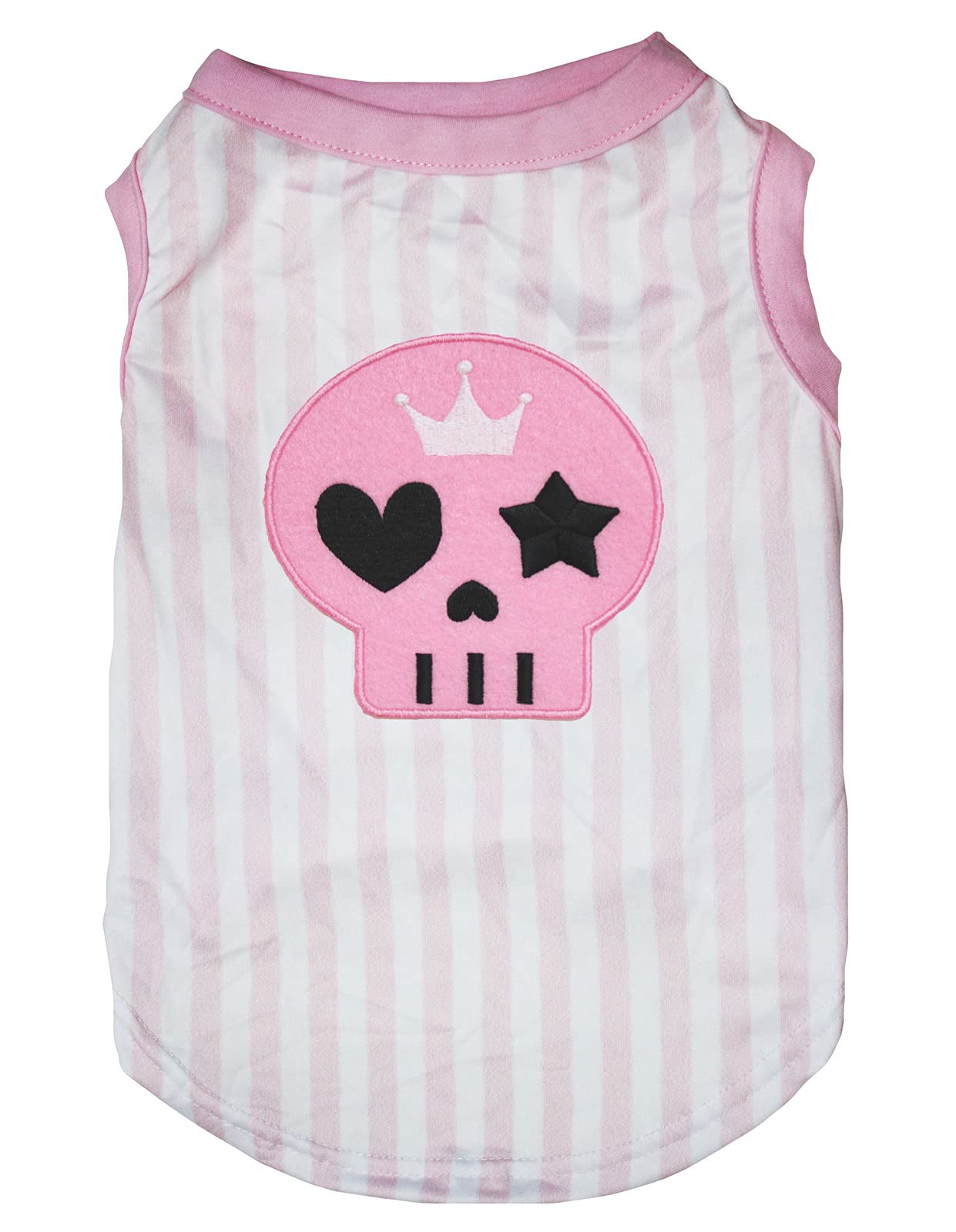 Chemise pour chien XXL rose à rayures blanches et motif tête de mort