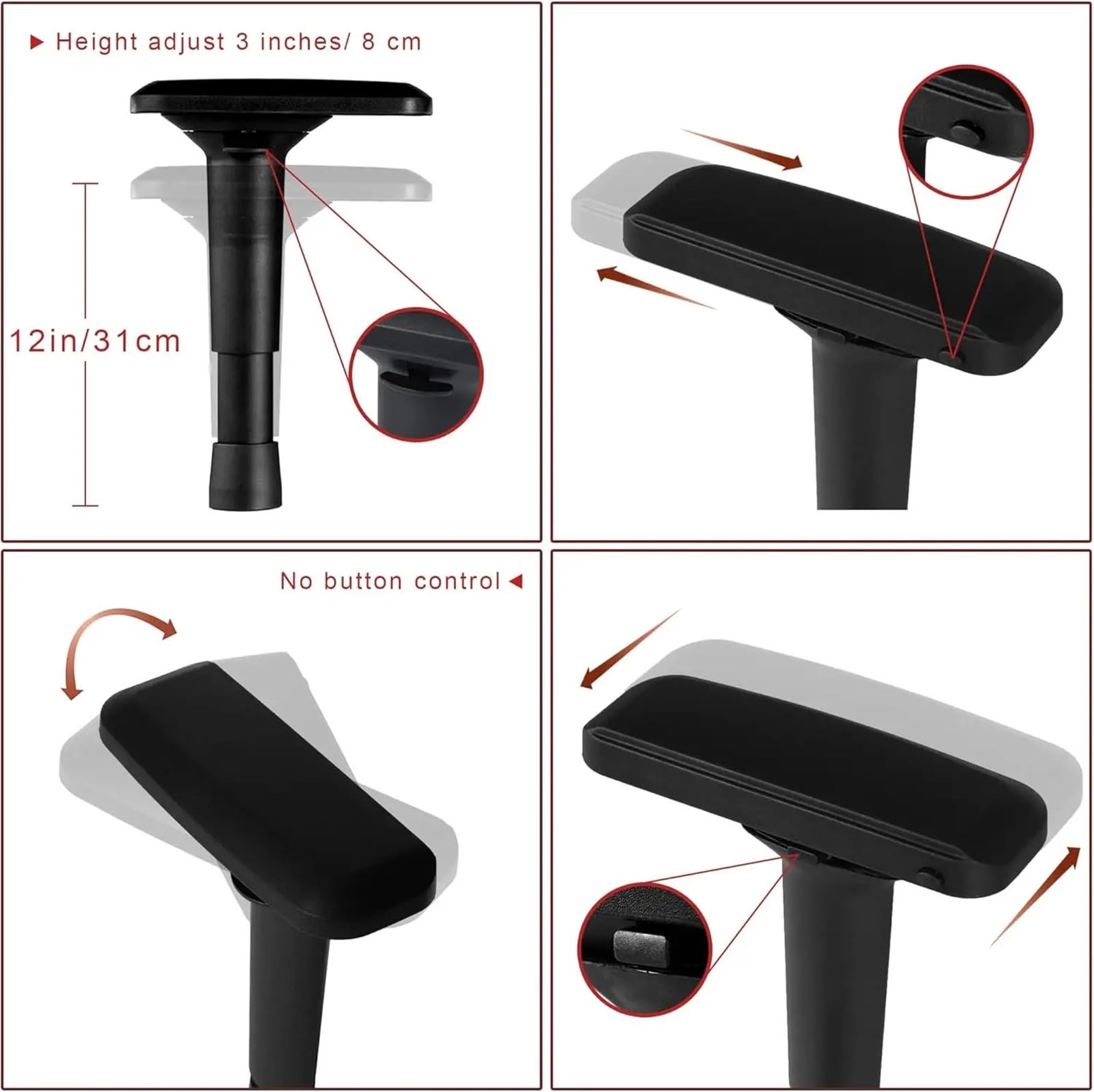 Reposabrazos de Silla con Altura Ajustable, 2 Piezas Repuesto, compatibles la mayoría sillas Oficina, Gaming y Jefe para Sillas De Oficina