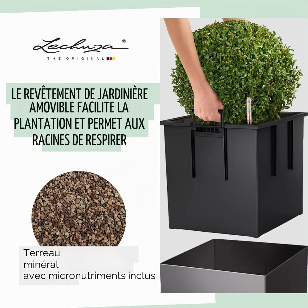 Lechuza – Pot de Fleurs d'Interieur – Premium Cube – Réserve d'Eau Intégrée – Coloris Blanc – 30 x 30 x 30 cm