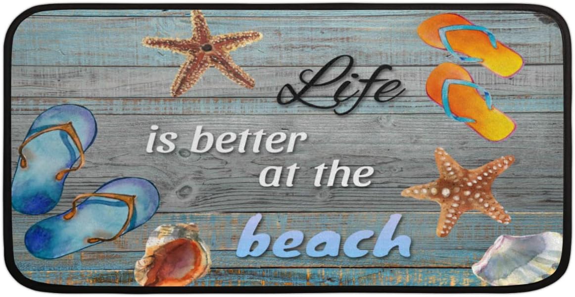 Beach Board Starfish Kitchen Mat Cushioned Anti-Fatigue Kitchen Rug, Shell Quote Non-Slip Kitchen Mats and Rugs Washable Floor Comfort Runner Mat for Home Sink Laundry Bathroom 39" X 20"