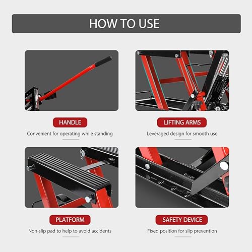 Miniatura 4 de VIVOHOME Gato hidráulico de elevación de motocicleta de 1500 libras de capacidad de acero ATV Elevadores de soporte de elevación con 2 piezas de