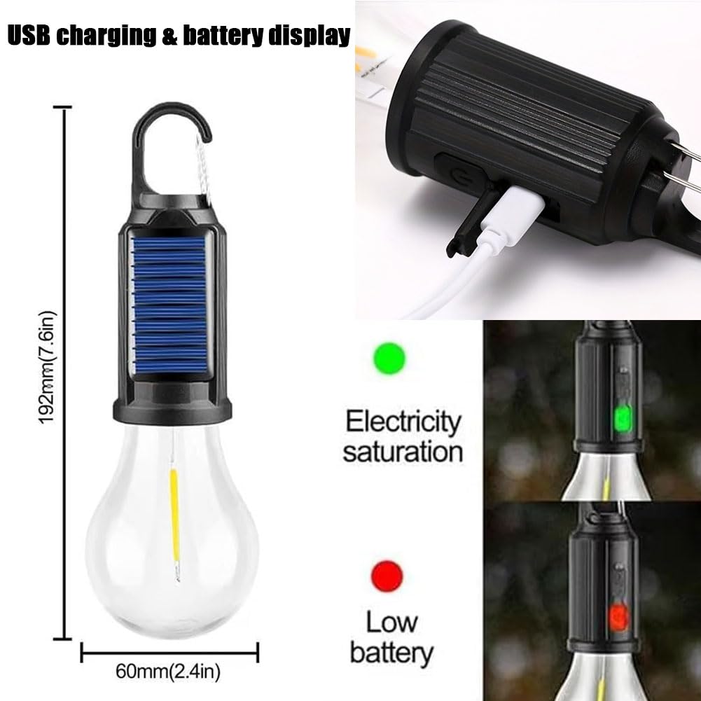 Luz solar recargable con gancho para camping, impermeable, portátil, 3 modos de luz, lámparas de camping ajustables para senderismo, fiesta, camping, pesca (6 piezas)