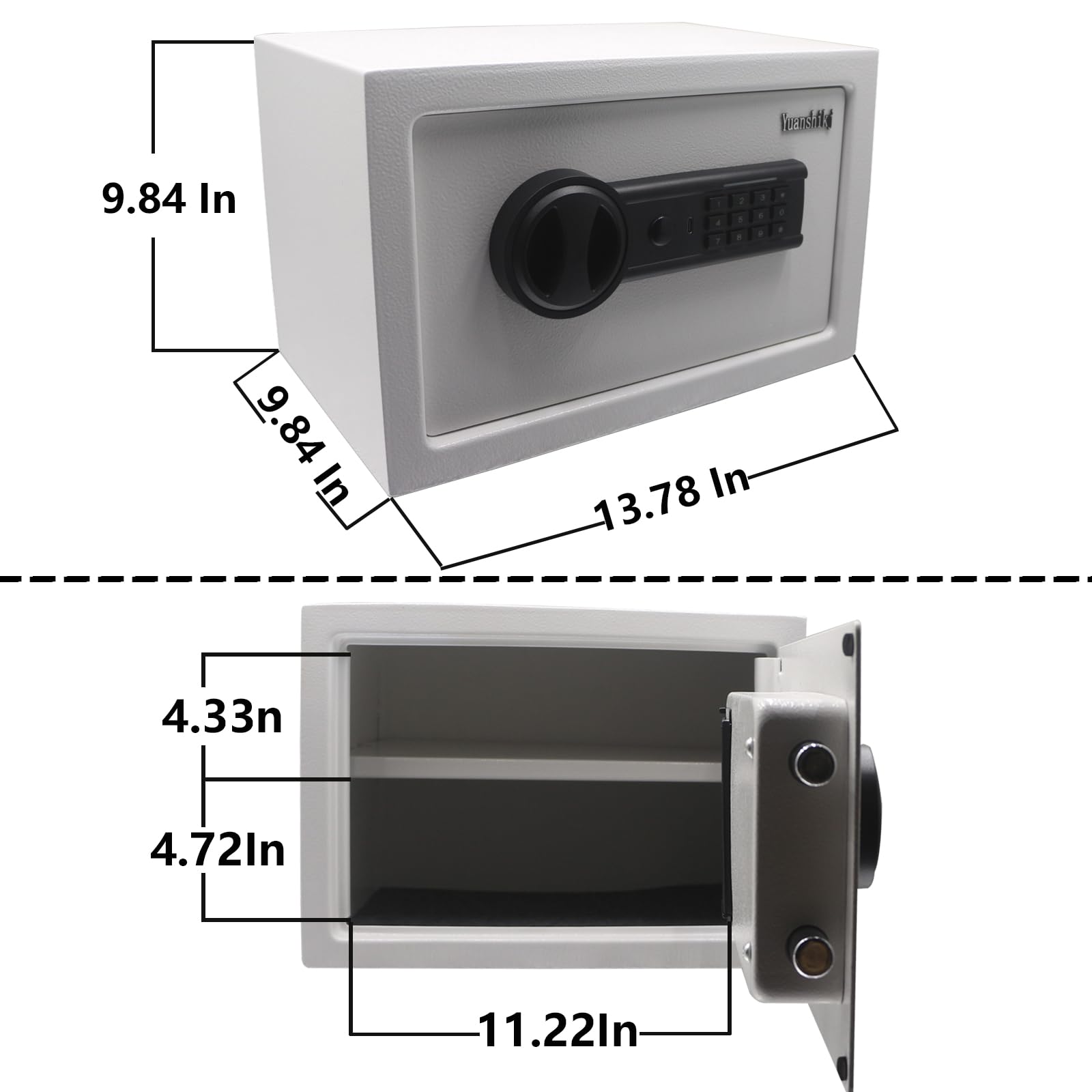 Yuanshikj Coffre-fort de sécurité en acier avec clavier électronique et port d'entrée d'alimentation d'urgence, pour espèces, bijoux, documents, 35 x 25 x 25 cm (l x P x H) (blanc, 0,2 m³)