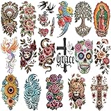 Yazhiji 47 Sheets Embroidery Temporary Tattoos for Women Men Kids - Waterproof Fake Tattoos Adult with Vibrant Designs, Long Lasting Body Art for Parties, Events, Halloween
