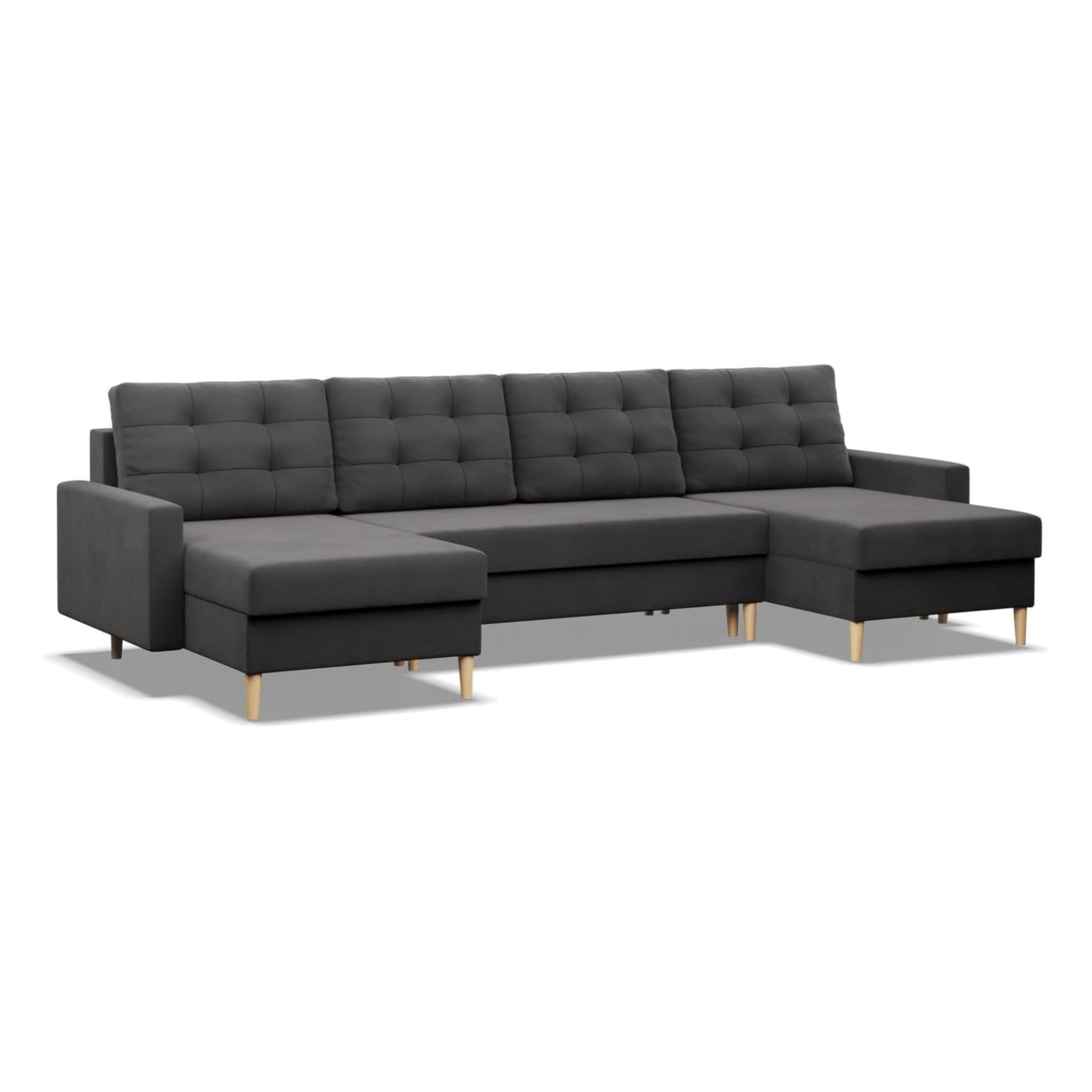 Mebligo - U-Förmige Ecksofa mit Schlaffunktion und Bettkasten BLANK, Couch U Form 294x88x140 cm, Klappsofa mit Schlaffunktion, Wohnzimmer Eckcouch mit Bettfunktion - Ecksofa Grau