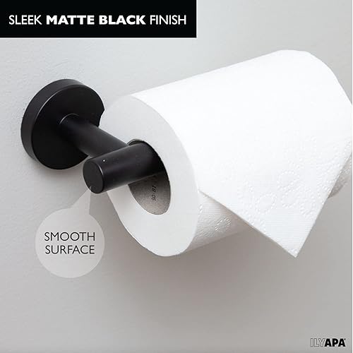 Miniatura 6 de Ilyapa Juego de accesorios de baño negro, juego de 3 piezas de toallero de baño negro mate, barra para toallas, soporte para papel higiénico, anillo