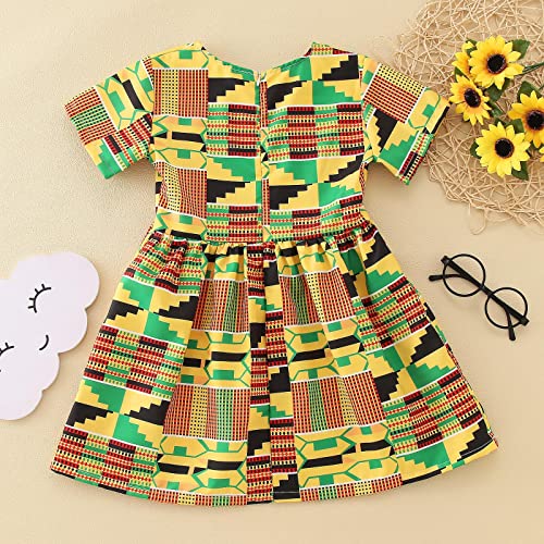 KAGAYD Girls Girls Traditional Outfits Short Sleeve Princess African Dress Kids Toddler Ankara (Yellow-4, 4-5 Years)2