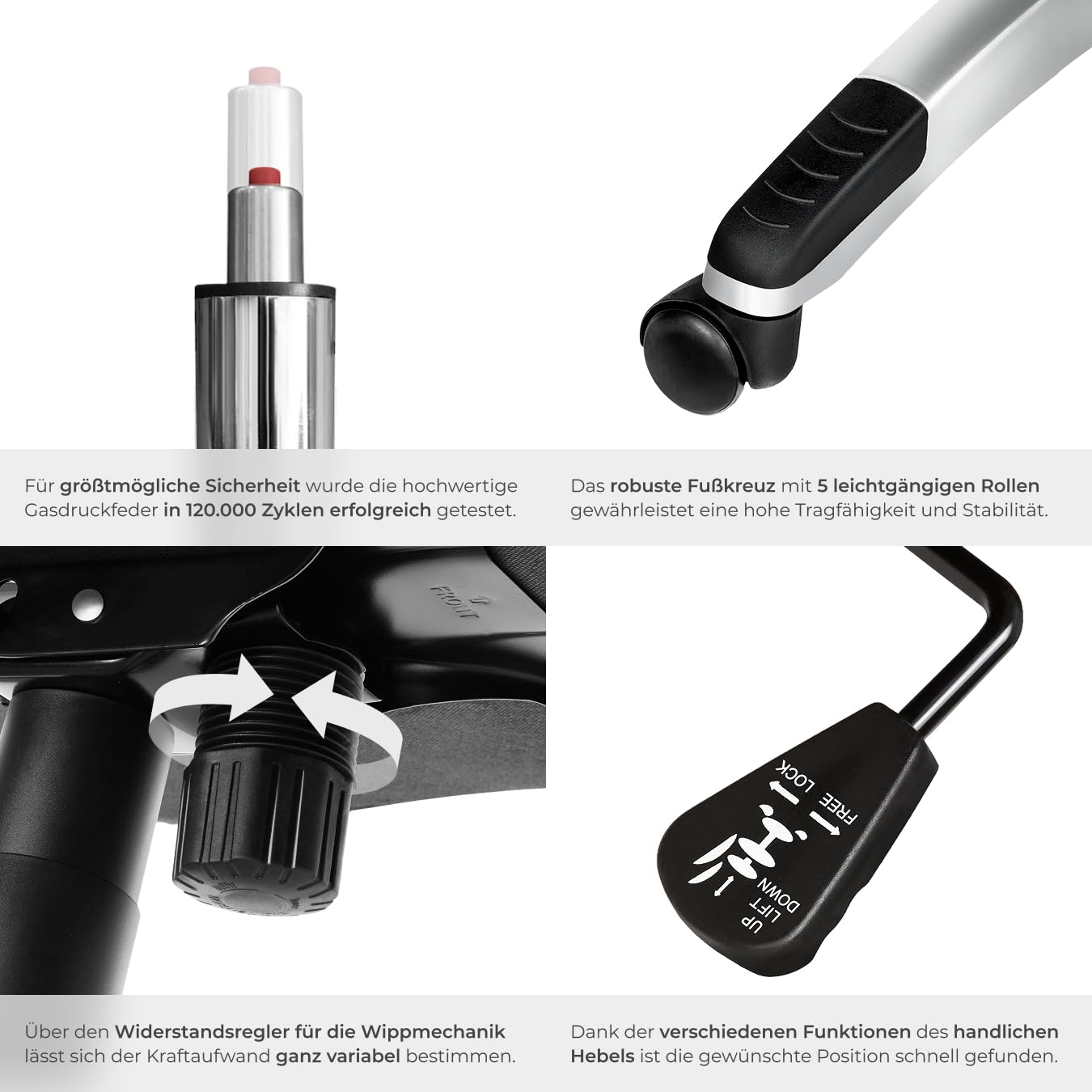 tectake® Chefsessel, Bürostuhl mit 12 cm Polsterung, Schreibtischstuhl mit Armlehnen & Wippfunktion, ergonomischer Bürostuhl, höhenverstellbar, PC Stuhl, Drehstuhl mit Rollen in Lederoptik - schwarz