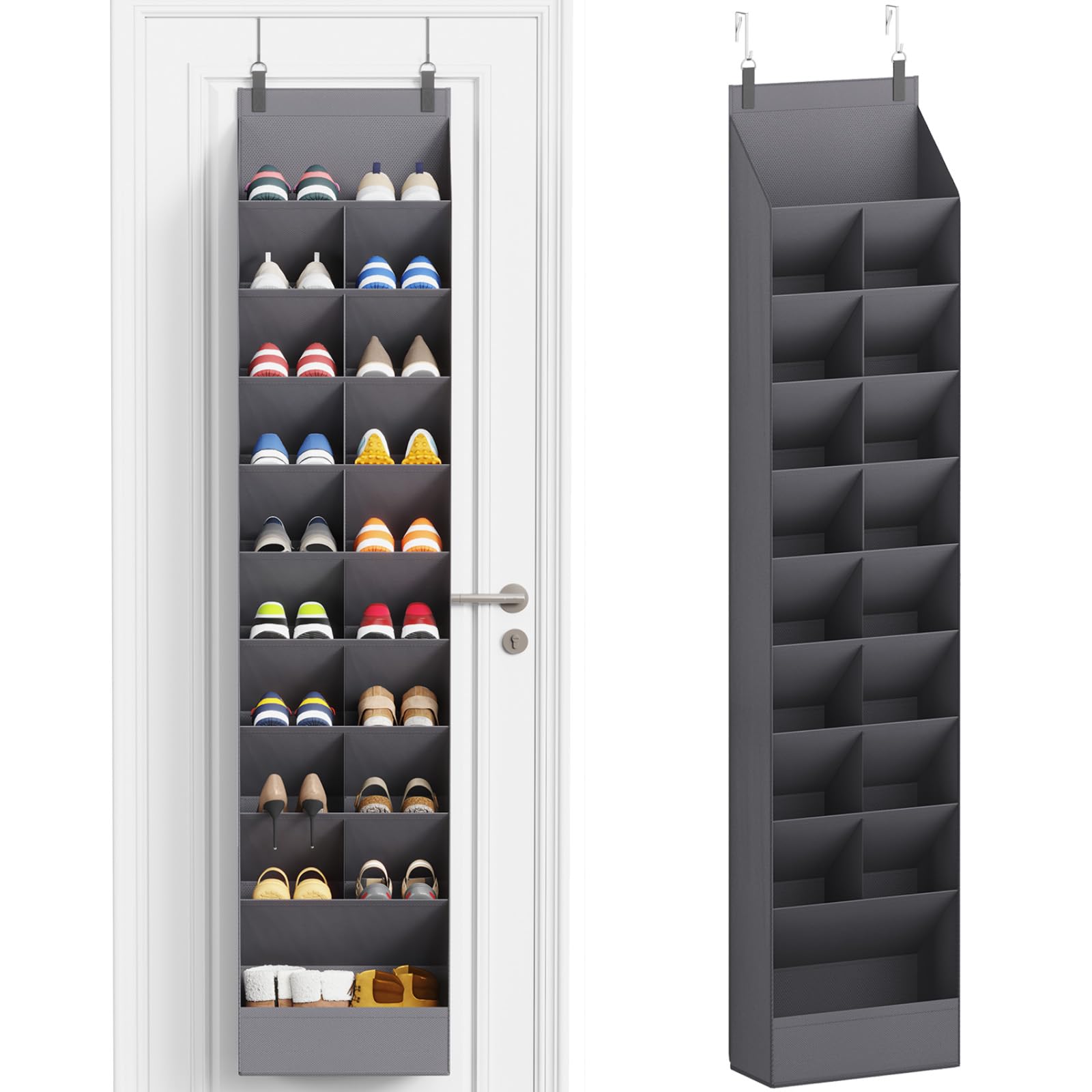Lifewit 10 Tier Over the Door Shoe Organisers with 19 Deep Pockets, Fabric Hanging Wall Mounted Shoes Rack Behind Door Storage Organizer for Boots, Sports Sneakers in Dorm,Home or Closet,1 Pack, Grey