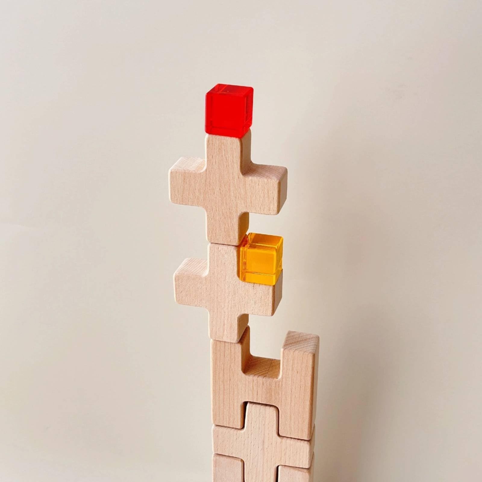 Holzbaustein Architekturspiel Konstruktionsbausteine Kreativset mit Durchsichtigen Acrylteilen für Sonnenlicht Effekte aus Buche für Vorschule Kindergarten Zuhause