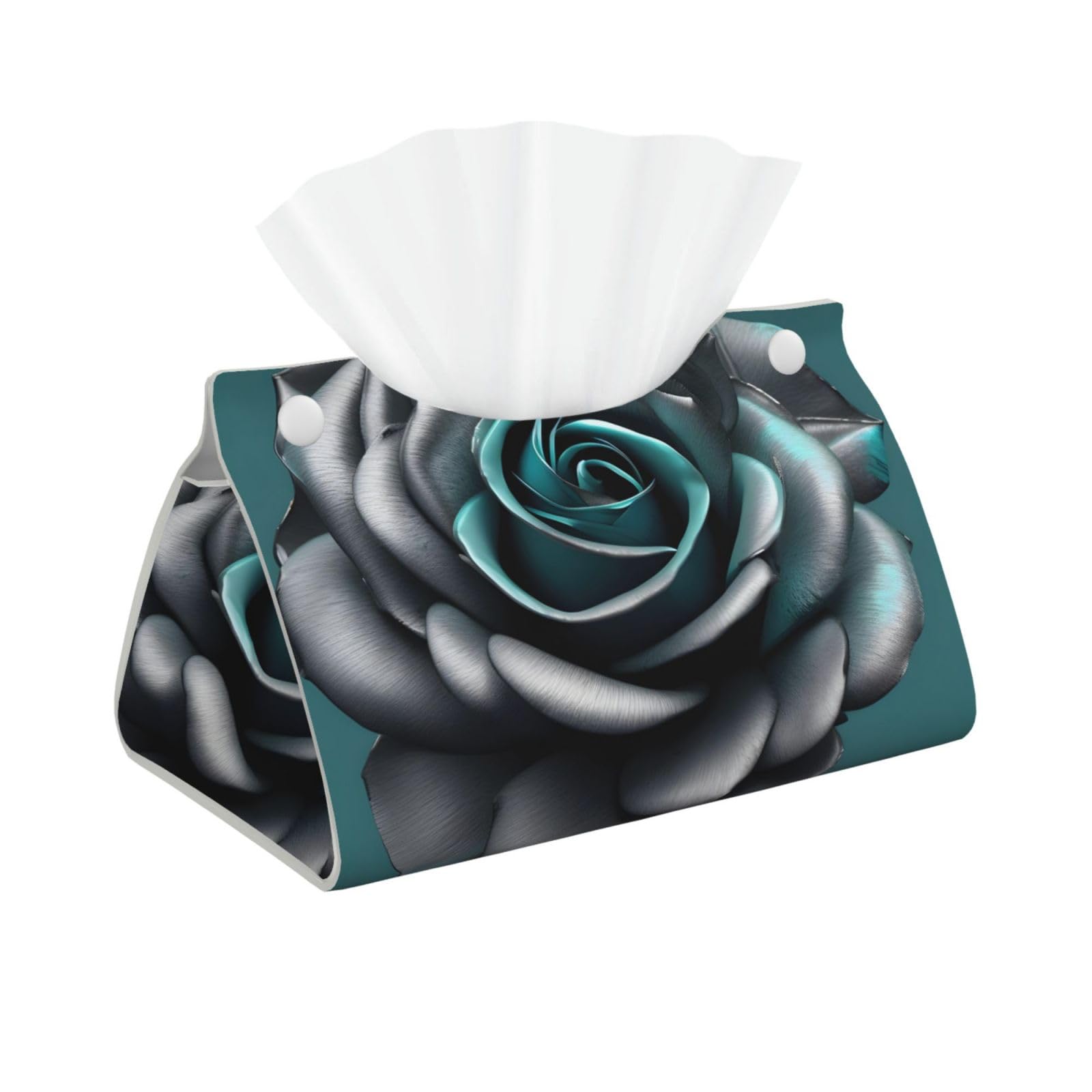 Teal Gray Rose Flower Print Long Tissue Box Cover Tissue Dispenser Box For Living Room, Office, Car, Bathroom