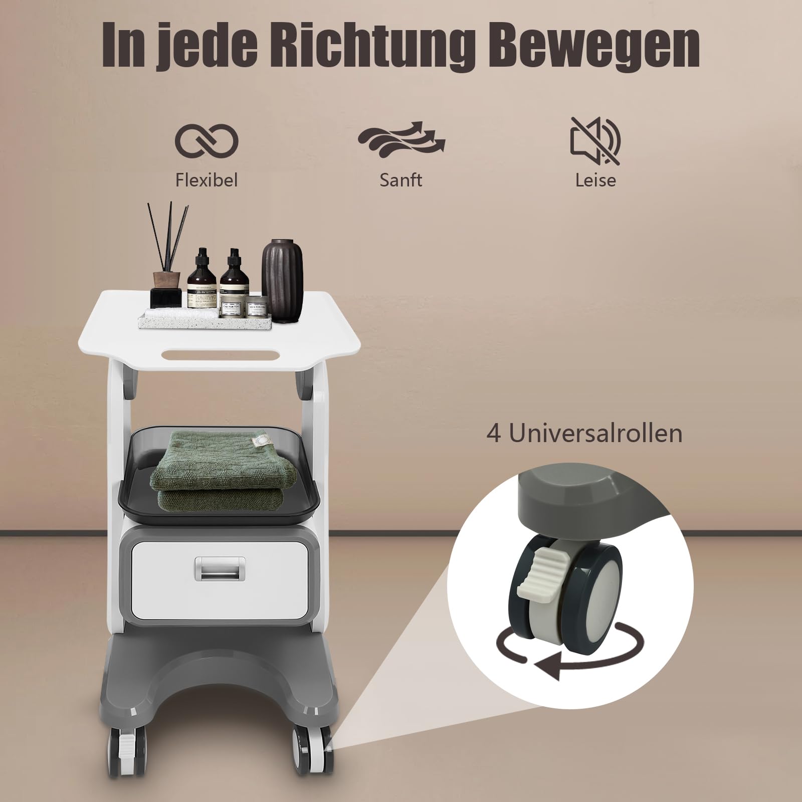Tragbar Medizinischer Wagen mit Schubladen, Kosmetikwagen Salonwagen, Beauty Salon Trolley mit Rädern, Friseur Rollwagen, Gerätewagen mit Ablagefach & Bremsrad
