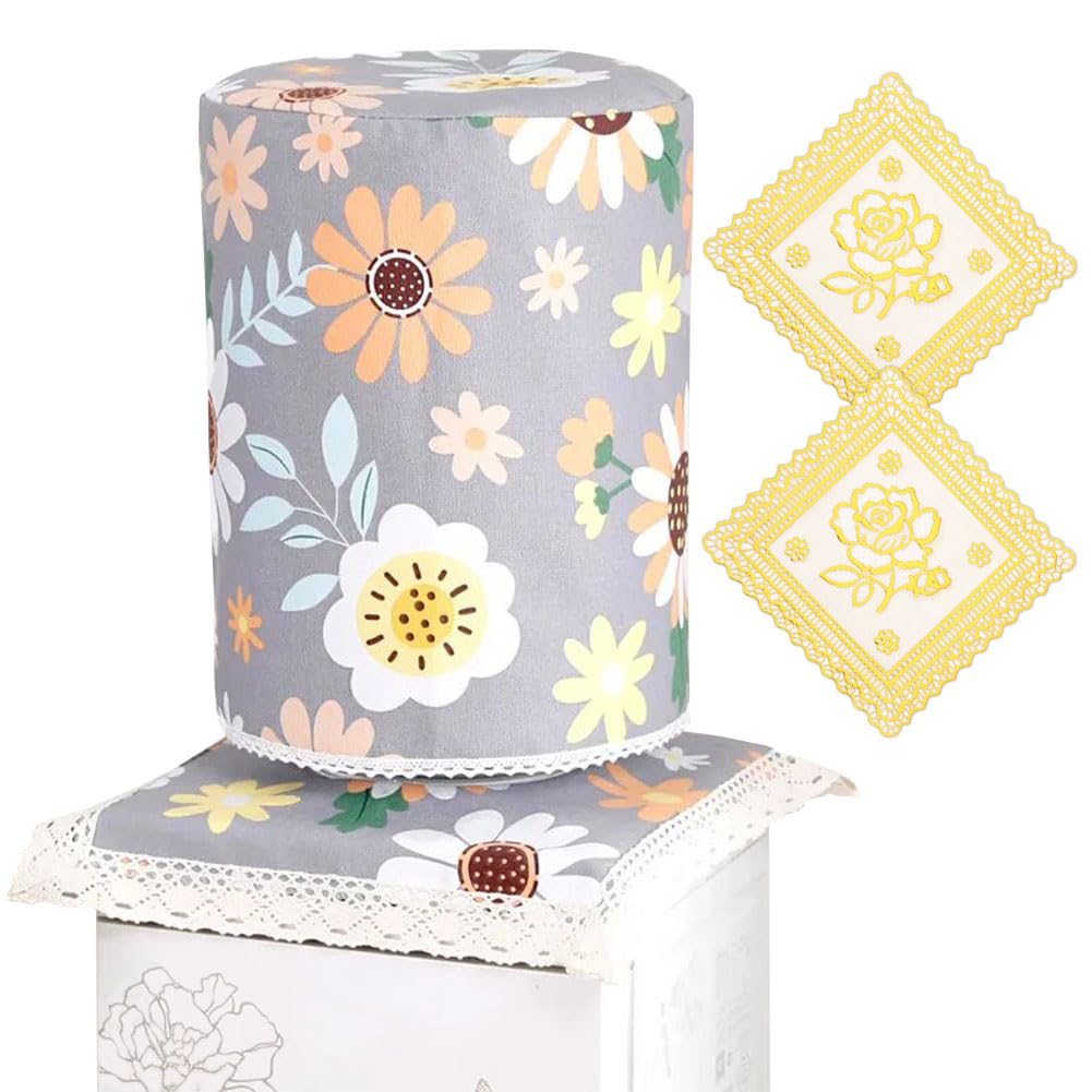 2-in-1 Water Dispenser & Bucket Cover Set - Floral Dust Cover for 5 Gallon Barrel, Reusable for Hot & Cold Dispensers and Bottles, Includes 2 Square