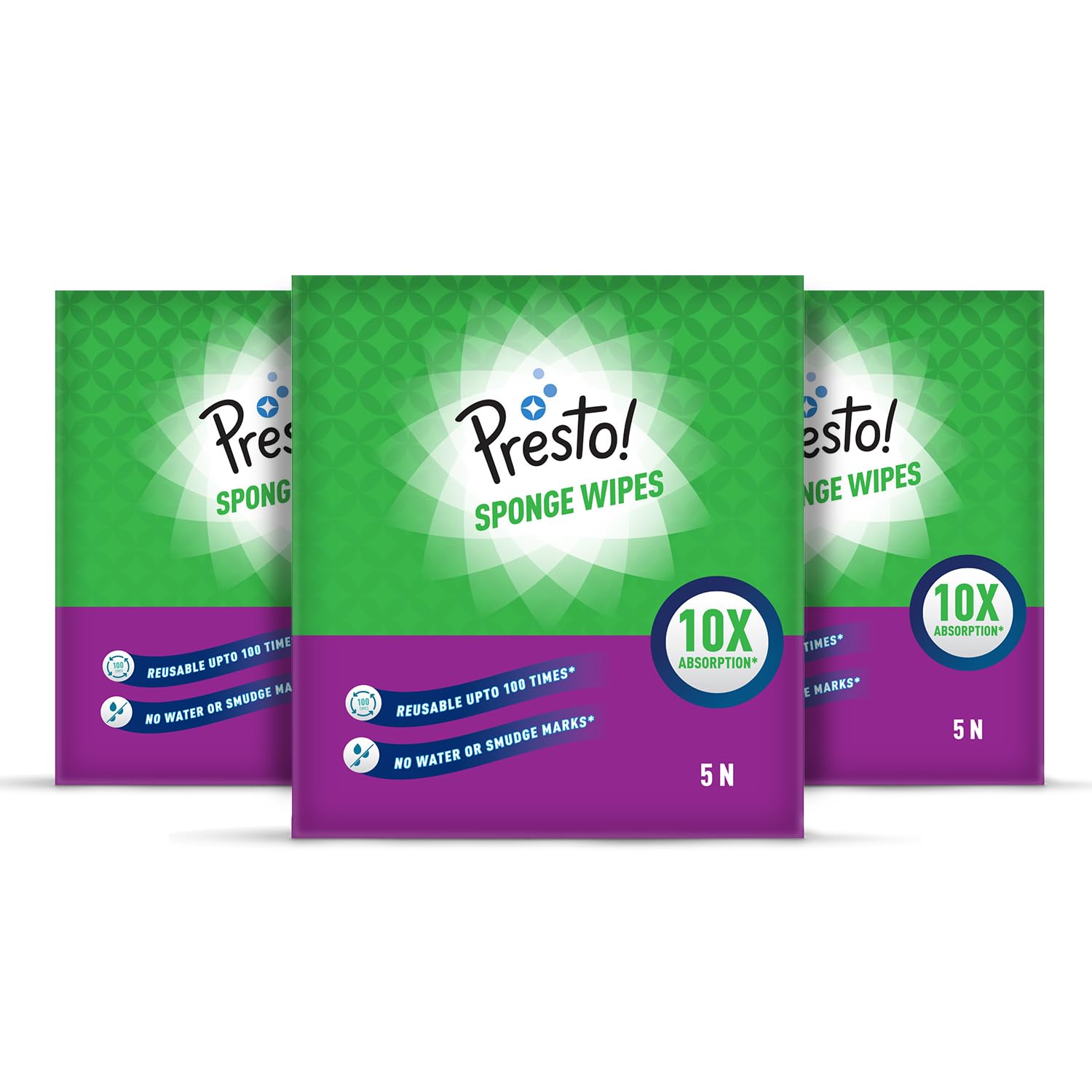 Amazon Brand - Presto! Premium Multi-Purpose Sponge Wipes | Assorted | 15 Count |(5 x Pack of 3)