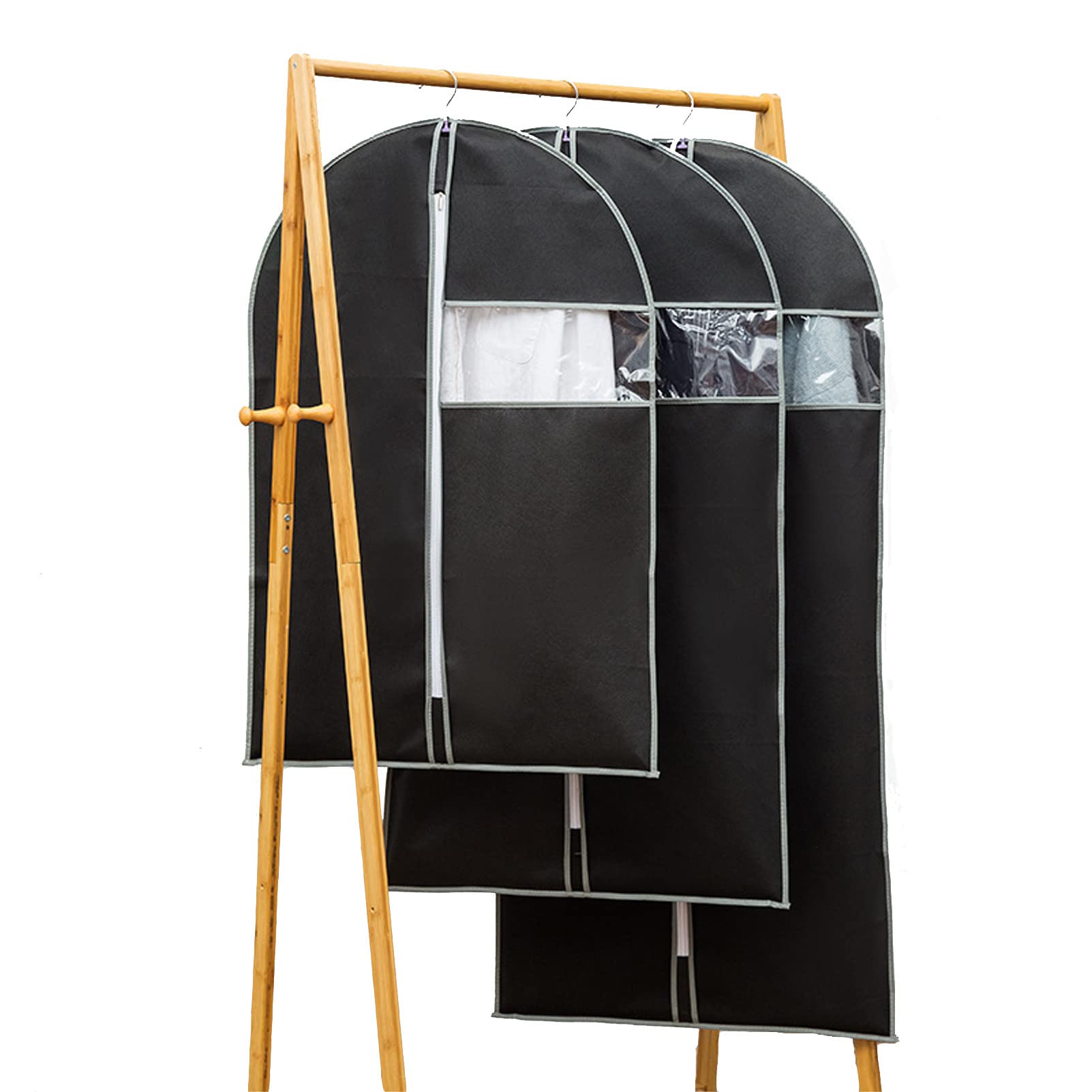 Copriabiti Antipolvere, Confezione da 3 con Cerniera, 140 cm, custodie Porta Abiti Soffietto, protettive Traspiranti, for Giacche e Cappotti(Black,60x120cm)