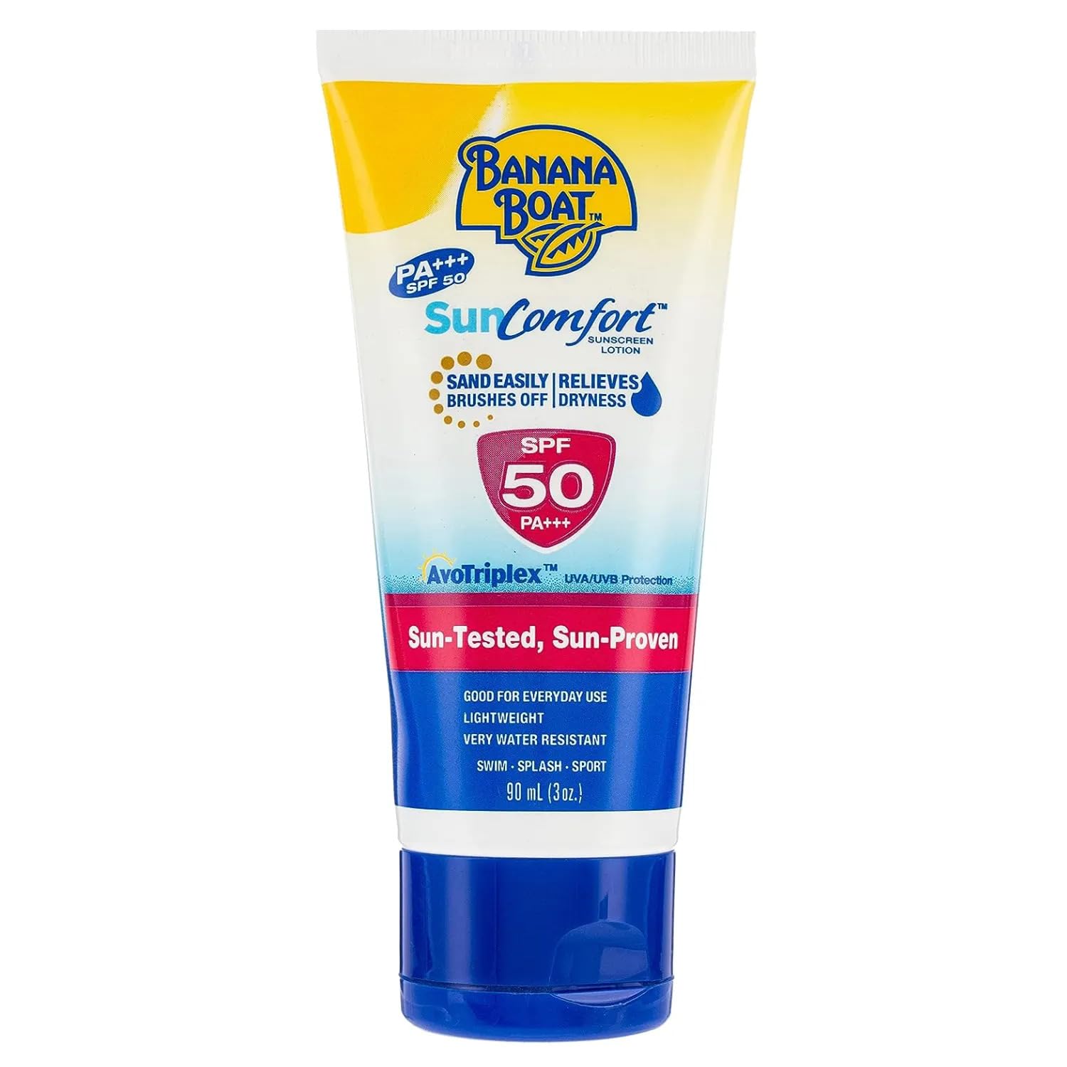 Suncomfort Sunscreen Lotion-SPF50-AvoTriplex Formula-UVA/UVB Protection-Everyday Use-Lightweight-Water Resistant-Sun Tested-Sun Proven-Relives Dryness-Easy Sand Brush Off-90ML